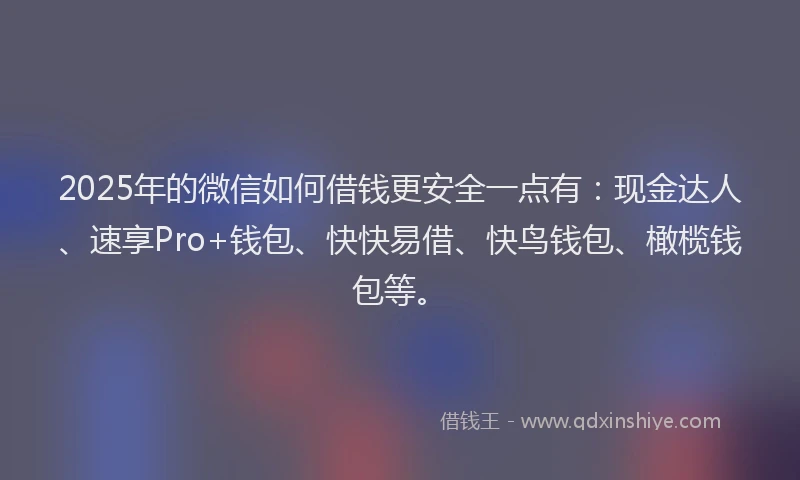2025年的微信如何借钱更安全一点有：现金达人、速享Pro+钱包、快快易借、快鸟钱包、橄榄钱包等。