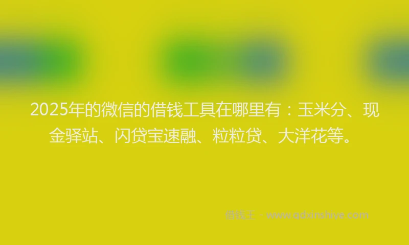 2025年的微信的借钱工具在哪里有：玉米分、现金驿站、闪贷宝速融、粒粒贷、大洋花等。