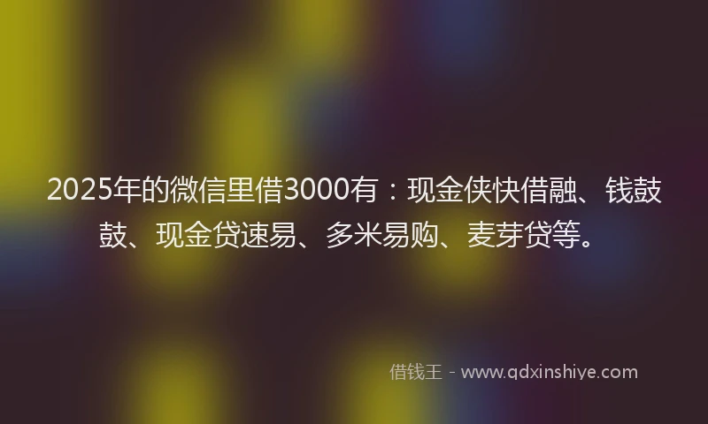2025年的微信里借3000有：现金侠快借融、钱鼓鼓、现金贷速易、多米易购、麦芽贷等。