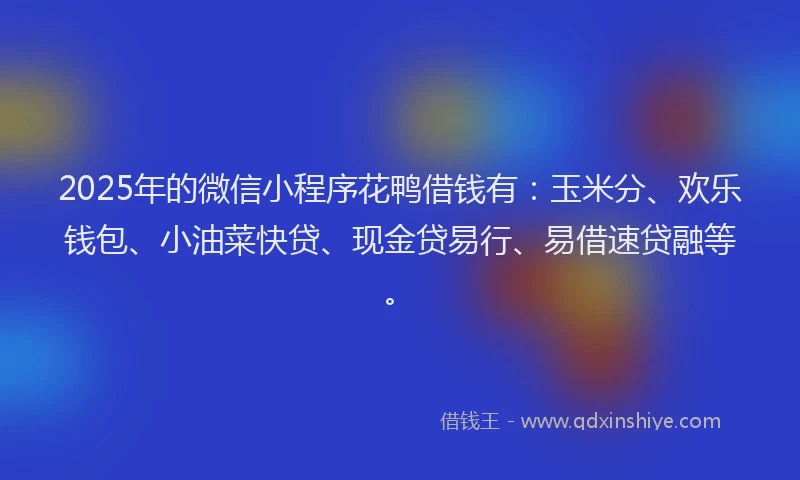 2025年的微信小程序花鸭借钱有：玉米分、欢乐钱包、小油菜快贷、现金贷易行、易借速贷融等。