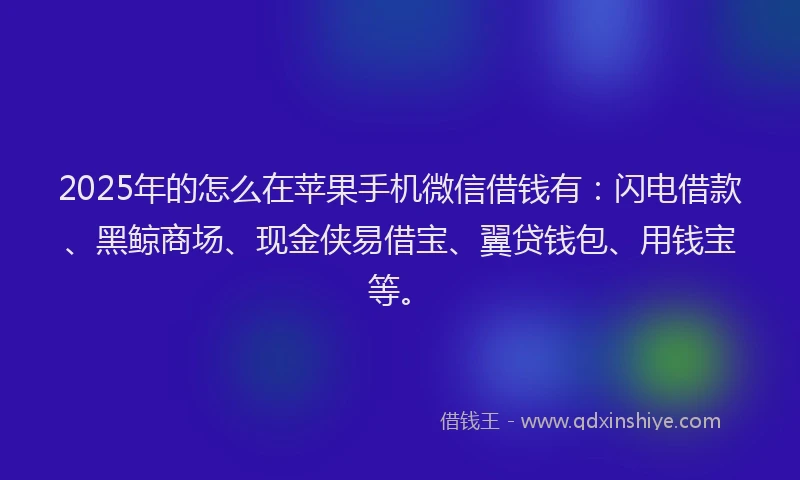 2025年的怎么在苹果手机微信借钱有：闪电借款、黑鲸商场、现金侠易借宝、翼贷钱包、用钱宝等。