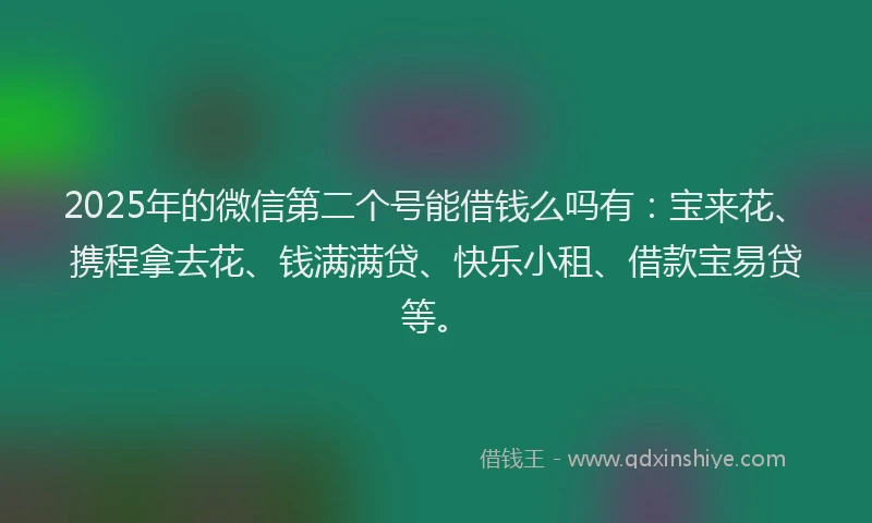 2025年的微信第二个号能借钱么吗有:宝来花、携程拿去花、钱满满贷、快乐小租、借款宝易贷等。