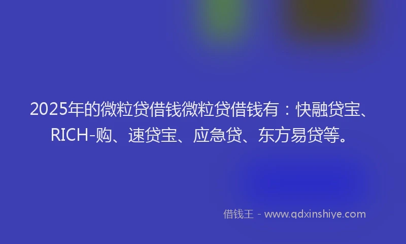 2025年的微粒贷借钱微粒贷借钱有：快融贷宝、RICH-购、速贷宝、应急贷、东方易贷等。