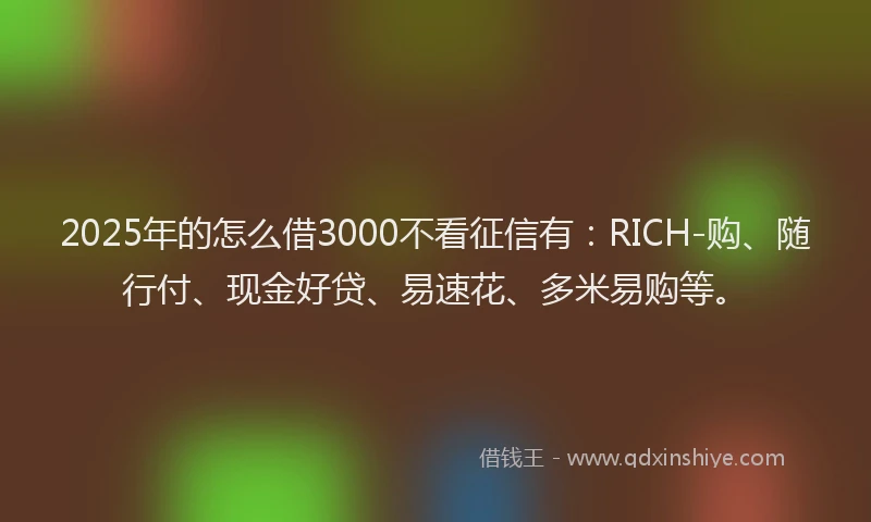 2025年的怎么借3000不看征信有：RICH-购、随行付、现金好贷、易速花、多米易购等。