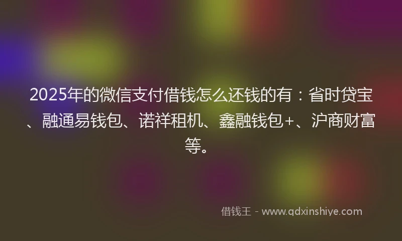 2025年的微信支付借钱怎么还钱的有:省时贷宝、融通易钱包、诺祥租机、鑫融钱包+、沪商财富等。