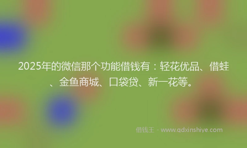 2025年的微信那个功能借钱有：轻花优品、借蛙、金鱼商城、口袋贷、新一花等。