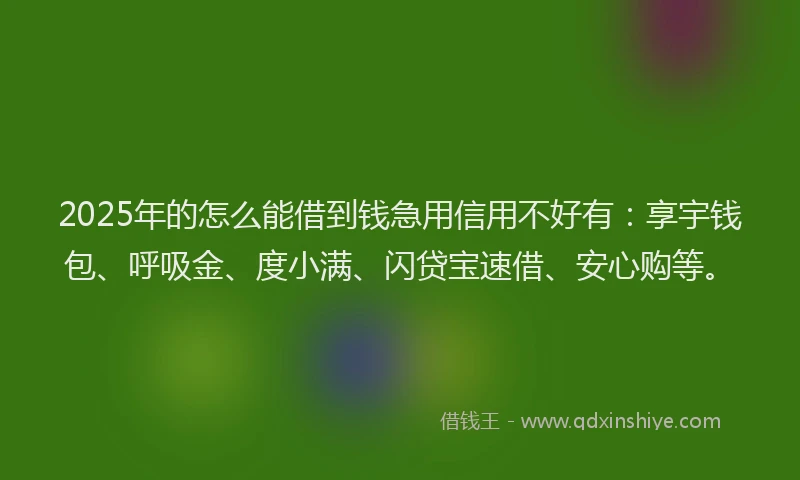 2025年的怎么能借到钱急用信用不好有：享宇钱包、呼吸金、度小满、闪贷宝速借、安心购等。