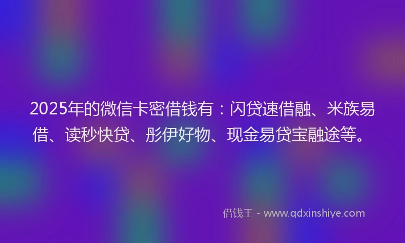2025年的微信卡密借钱有：闪贷速借融、米族易借、读秒快贷、彤伊好物、现金易贷宝融途等。