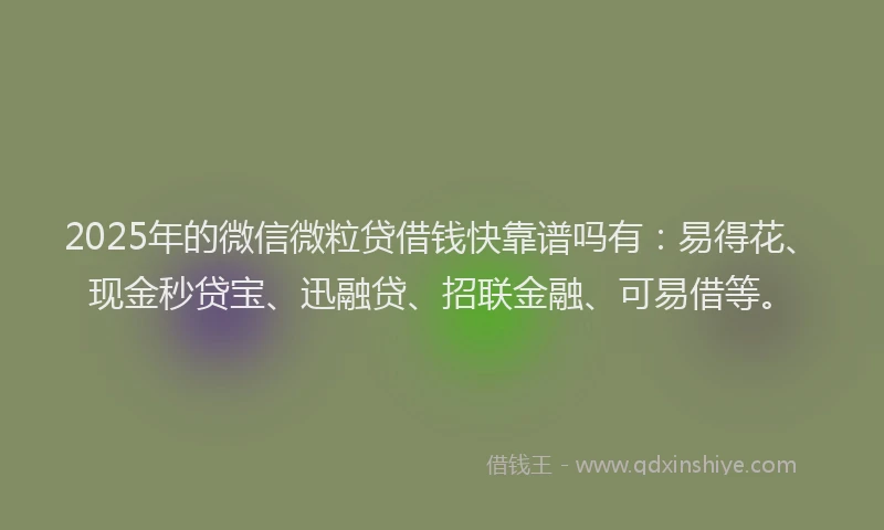 2025年的微信微粒贷借钱快靠谱吗有：易得花、现金秒贷宝、迅融贷、招联金融、可易借等。