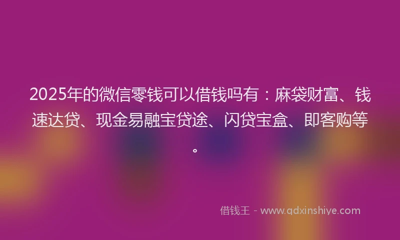 2025年的微信零钱可以借钱吗有：麻袋财富、钱速达贷、现金易融宝贷途、闪贷宝盒、即客购等。