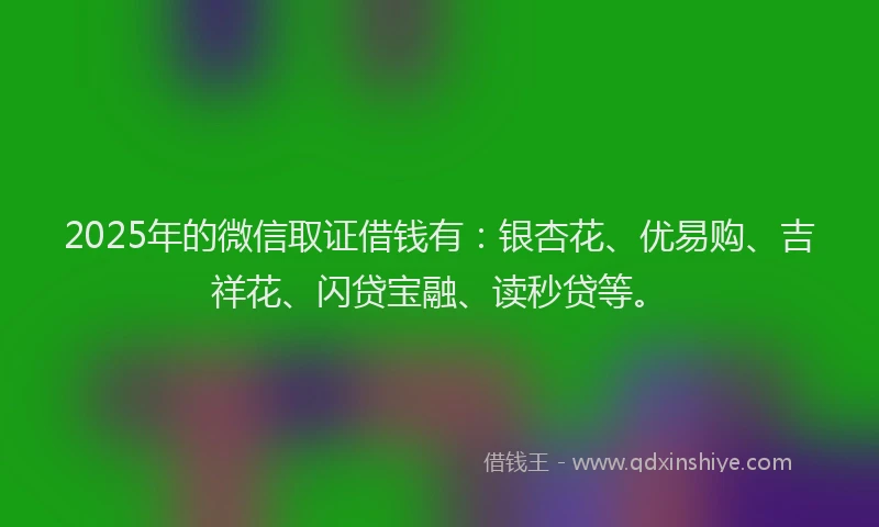 2025年的微信取证借钱有：银杏花、优易购、吉祥花、闪贷宝融、读秒贷等。