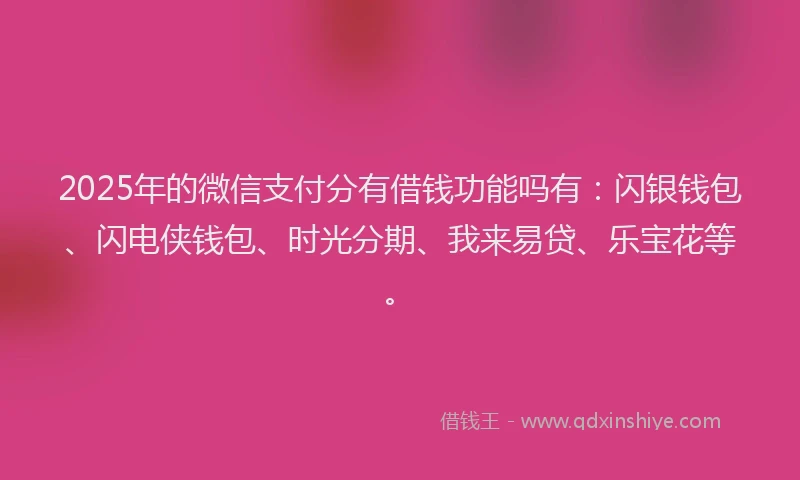 2025年的微信支付分有借钱功能吗有:闪银钱包、闪电侠钱包、时光分期、我来易贷、乐宝花等。