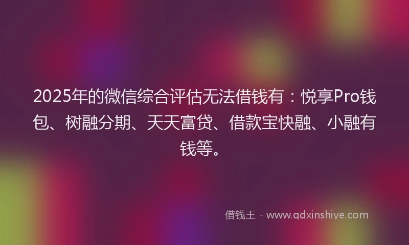 2025年的微信综合评估无法借钱有：悦享Pro钱包、树融分期、天天富贷、借款宝快融、小融有钱等。
