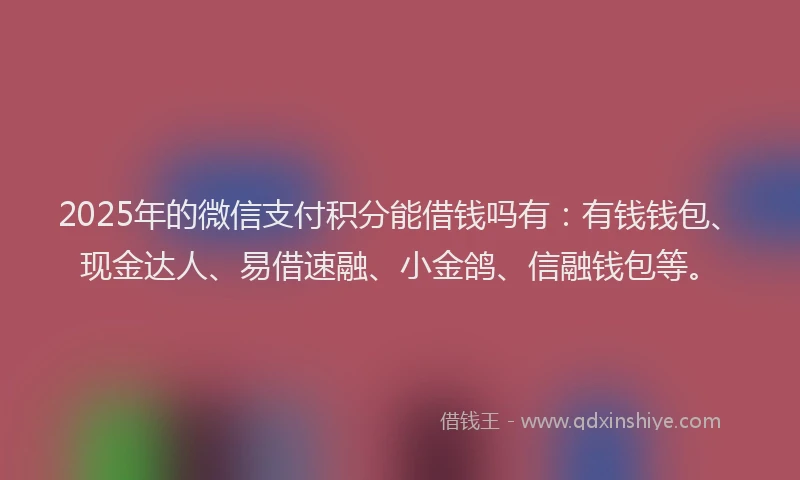 2025年的微信支付积分能借钱吗有：有钱钱包、现金达人、易借速融、小金鸽、信融钱包等。