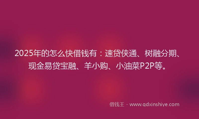2025年的怎么快借钱有：速贷侠通、树融分期、现金易贷宝融、羊小购、小油菜P2P等。