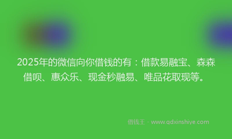 2025年的微信向你借钱的有：借款易融宝、森森借呗、惠众乐、现金秒融易、唯品花取现等。