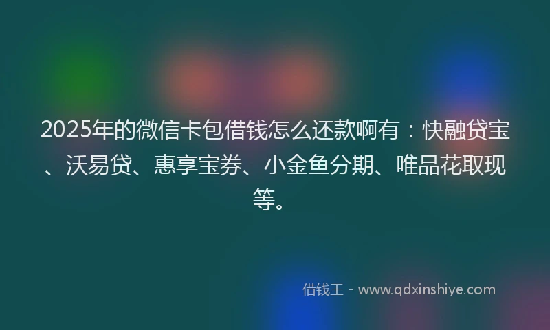 2025年的微信卡包借钱怎么还款啊有：快融贷宝、沃易贷、惠享宝券、小金鱼分期、唯品花取现等。