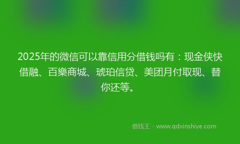 2025年的微信可以靠信用分借钱吗有：现金侠快借融、百樂商城、琥珀信贷、美团月付取现、替你还等。