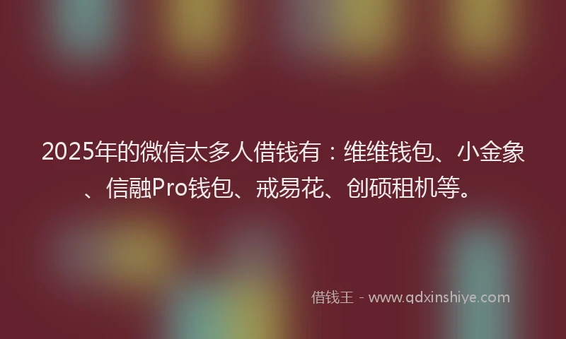2025年的微信太多人借钱有：维维钱包、小金象、信融Pro钱包、戒易花、创硕租机等。