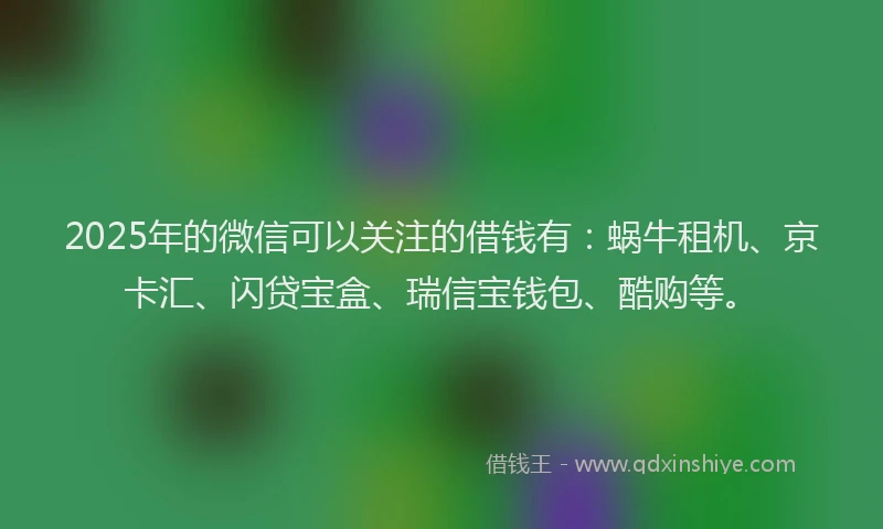 2025年的微信可以关注的借钱有：蜗牛租机、京卡汇、闪贷宝盒、瑞信宝钱包、酷购等。