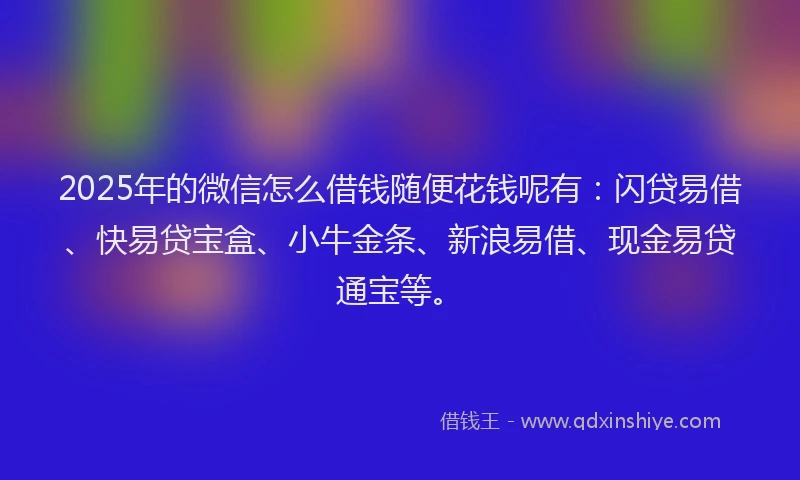 2025年的微信怎么借钱随便花钱呢有：闪贷易借、快易贷宝盒、小牛金条、新浪易借、现金易贷通宝等。