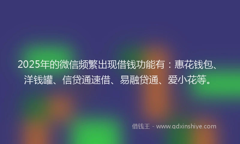 2025年的微信频繁出现借钱功能有：惠花钱包、洋钱罐、信贷通速借、易融贷通、爱小花等。