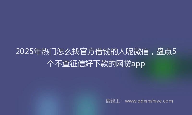 2025年热门怎么找官方借钱的人呢微信,盘点5个不查征信好下款的网贷app