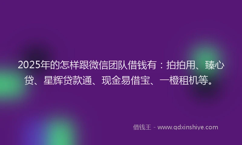 2025年的怎样跟微信团队借钱有：拍拍用、臻心贷、星辉贷款通、现金易借宝、一橙租机等。