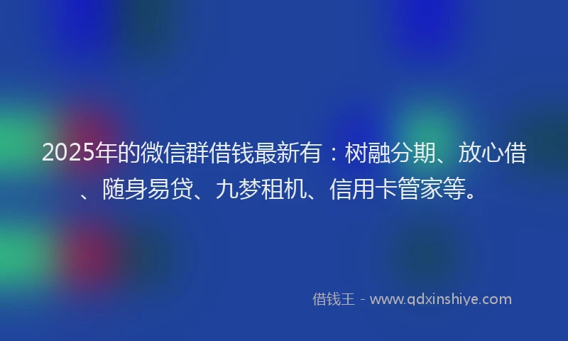 2025年的微信群借钱最新有：树融分期、放心借、随身易贷、九梦租机、信用卡管家等。