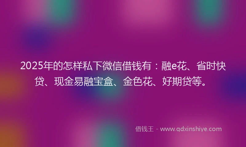 2025年的怎样私下微信借钱有：融e花、省时快贷、现金易融宝盒、金色花、好期贷等。