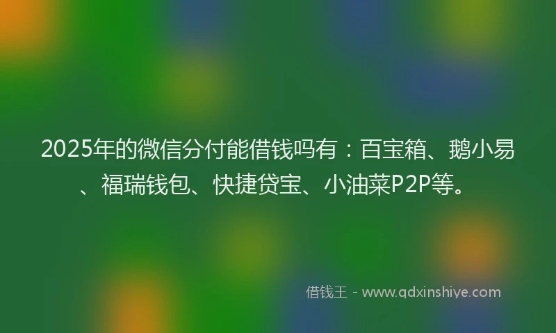 2025年的微信分付能借钱吗有：百宝箱、鹅小易、福瑞钱包、快捷贷宝、小油菜P2P等。