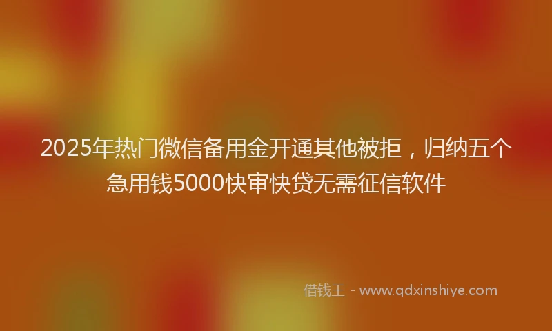 2025年热门微信备用金开通其他被拒，归纳五个急用钱5000快审快贷无需征信软件