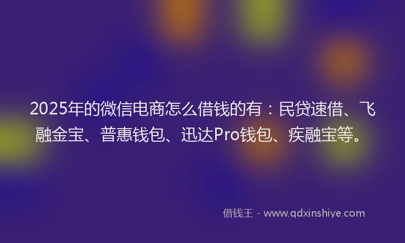 2025年的微信电商怎么借钱的有：民贷速借、飞融金宝、普惠钱包、迅达Pro钱包、疾融宝等。