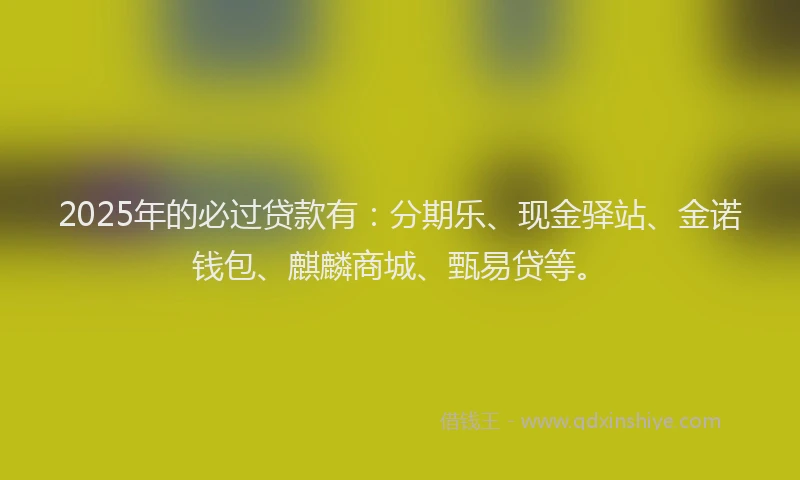 2025年的必过贷款有：分期乐、现金驿站、金诺钱包、麒麟商城、甄易贷等。