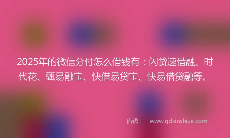 2025年的微信分付怎么借钱有：闪贷速借融、时代花、甄易融宝、快借易贷宝、快易借贷融等。