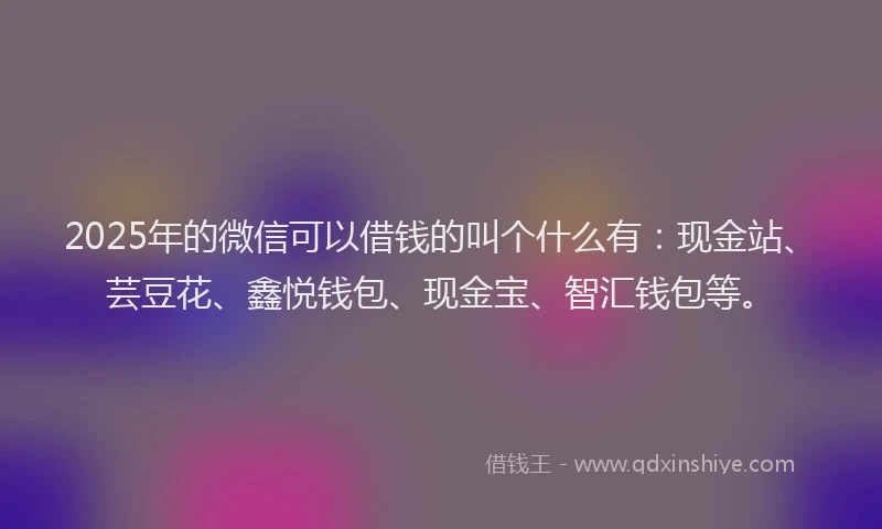 2025年的微信可以借钱的叫个什么有：现金站、芸豆花、鑫悦钱包、现金宝、智汇钱包等。