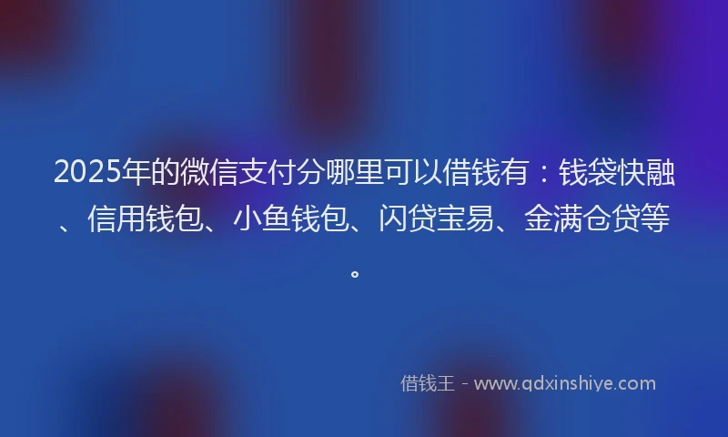 2025年的微信支付分哪里可以借钱有:钱袋快融、信用钱包、小鱼钱包、闪贷宝易、金满仓贷等。