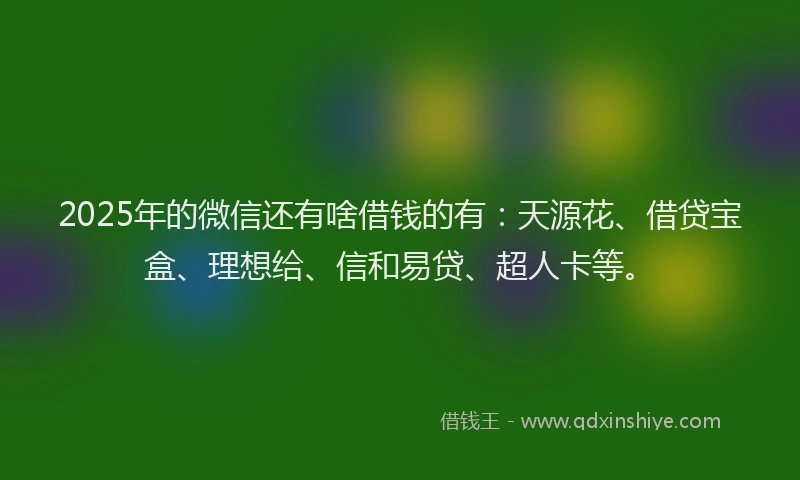 2025年的微信还有啥借钱的有：天源花、借贷宝盒、理想给、信和易贷、超人卡等。