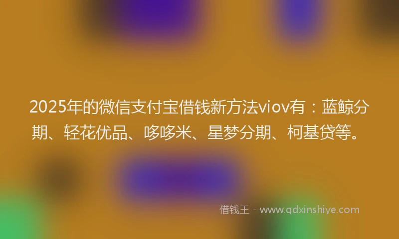 2025年的微信支付宝借钱新方法viov有：蓝鲸分期、轻花优品、哆哆米、星梦分期、柯基贷等。