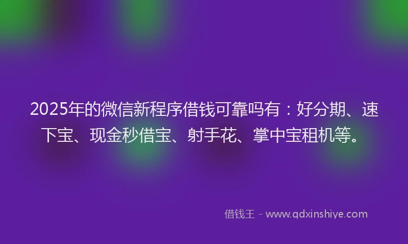 2025年的微信新程序借钱可靠吗有：好分期、速下宝、现金秒借宝、射手花、掌中宝租机等。