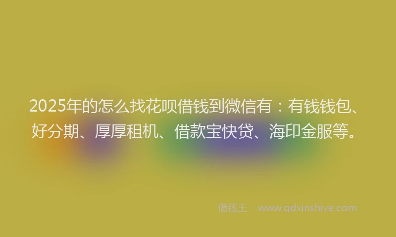 2025年的怎么找花呗借钱到微信有：有钱钱包、好分期、厚厚租机、借款宝快贷、海印金服等。