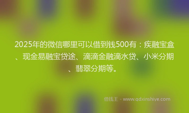 2025年的微信哪里可以借到钱500有：疾融宝盒、现金易融宝贷途、滴滴金融滴水贷、小米分期、翡翠分期等。