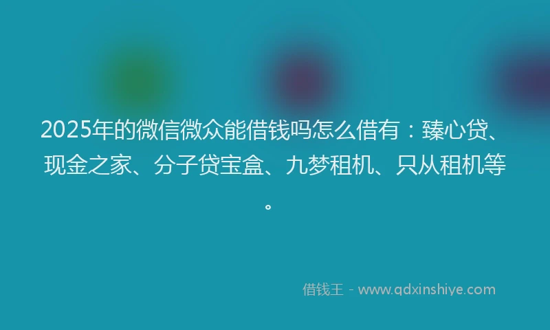 2025年的微信微众能借钱吗怎么借有：臻心贷、现金之家、分子贷宝盒、九梦租机、只从租机等。