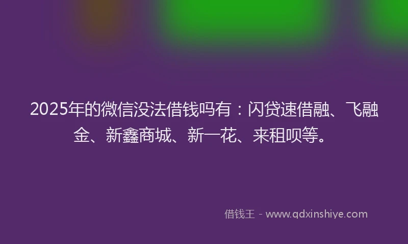 2025年的微信没法借钱吗有：闪贷速借融、飞融金、新鑫商城、新一花、来租呗等。