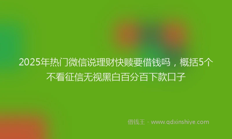 2025年热门微信说理财快赎要借钱吗，概括5个不看征信无视黑白百分百下款口子