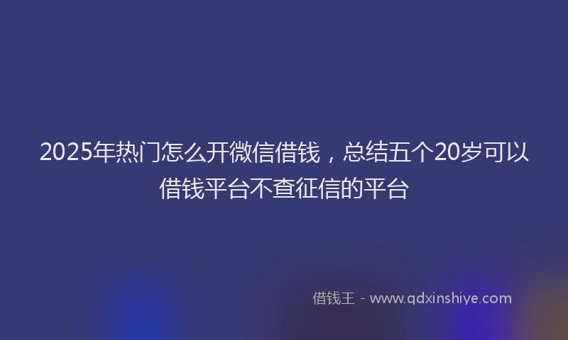 2025年热门怎么开微信借钱，总结五个20岁可以借钱平台不查征信的平台