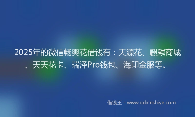 2025年的微信畅爽花借钱有：天源花、麒麟商城、天天花卡、瑞泽Pro钱包、海印金服等。