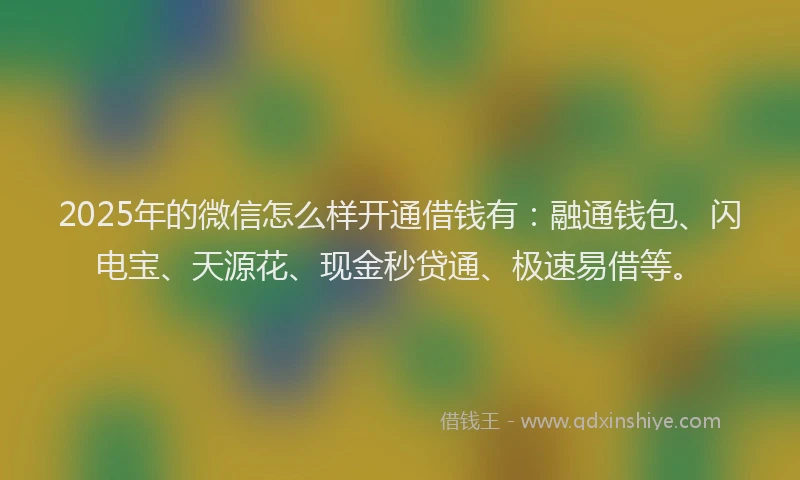 2025年的微信怎么样开通借钱有：融通钱包、闪电宝、天源花、现金秒贷通、极速易借等。