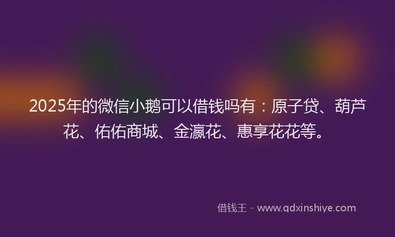 2025年的微信小鹅可以借钱吗有：原子贷、葫芦花、佑佑商城、金瀛花、惠享花花等。