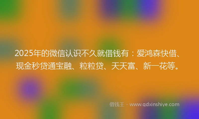 2025年的微信认识不久就借钱有：爱鸿森快借、现金秒贷通宝融、粒粒贷、天天富、新一花等。